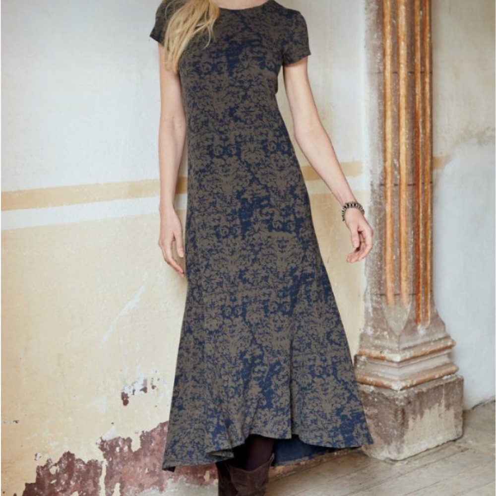 Peruvian Connection Eleanora dress blue maxi hi-low